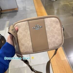 NWT Coach Jamie Camera Bag Siganture Canvas With Stripe CZ185 Sand/Taupe